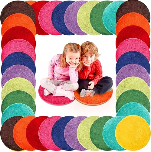 Miniatura 8 de Tapetes infantiles de 18 pulgadas, para asientos circulares, multicolor, redondos, suaves y cálidos, cojines para aula, biblioteca, actividad,