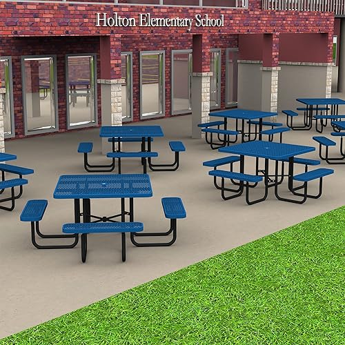 Miniatura 4 de Norwood Commercial Furniture - Mesa de picnic redonda de 46 pulgadas con bancos y agujero para paraguas, mesa de picnic portátil de acero de grado