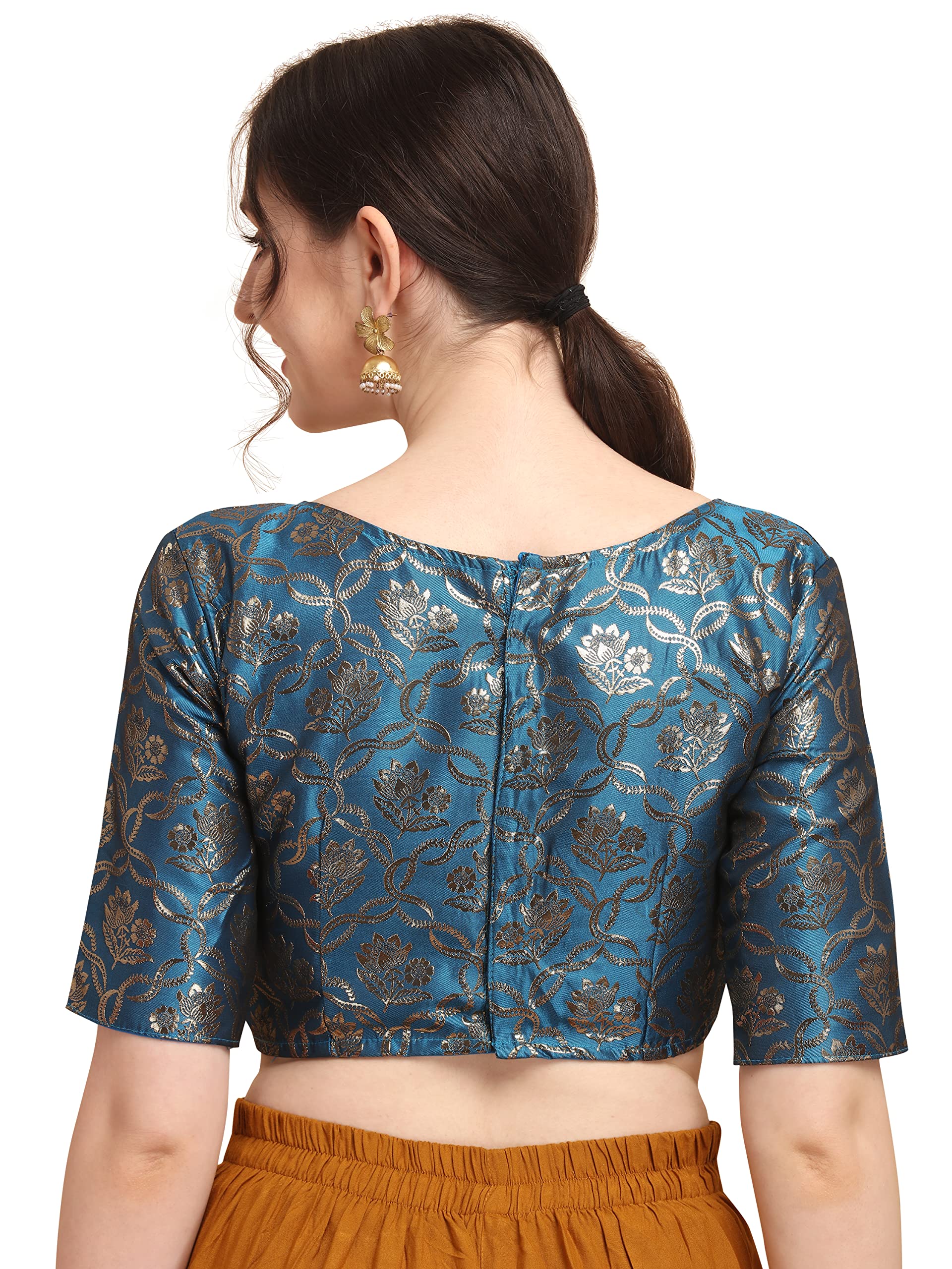 Oomph Jacquard Blue Readymade Blouse For Women - Rbbl162L