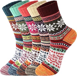 5 Pack Wool Socks for Women - Womens Wool Socks Winter Warm Socks for Women Thick Soft Cozy Knit Socks, Boots Socks for Women