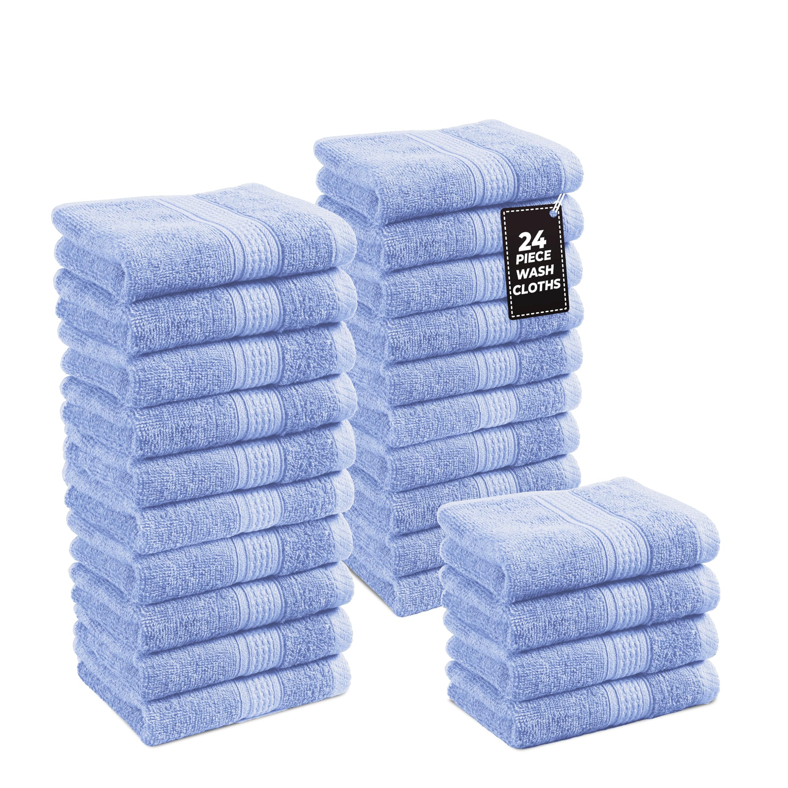 LANE LINEN Blue Wash Cloths - 100% Cotton 24 Pack Set - 13"x13" Soft Surface, Reinforced Edges & Quick Drying - Highly Absorbent & Fade Resistant -