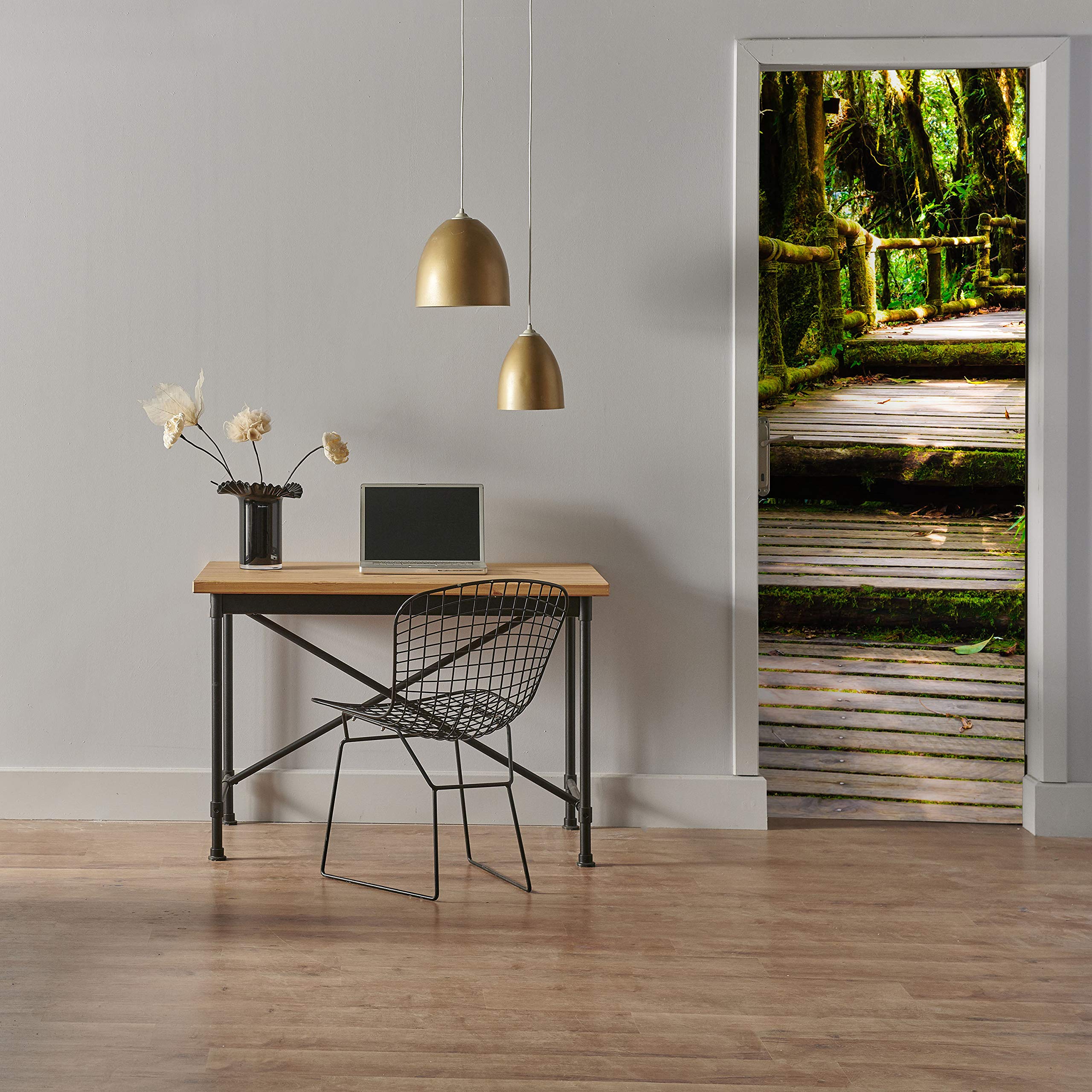 Papier Peint Porte Autocollant 70x200 Cm - Chemin De Bois Dans La Jungle, Arbres & Nature