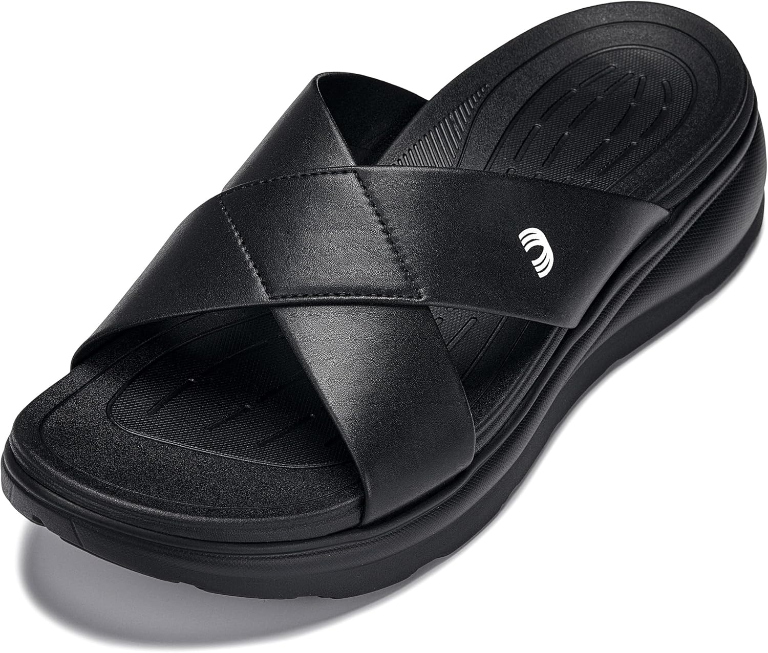 CALTO Men's Invisible Height Increasing Elevator Shoes - Black/Matte Black Ultra Light-Weight Slip-on Comfort Sandals - 2 Inches Taller - X1652 - Size 9 D(M) US