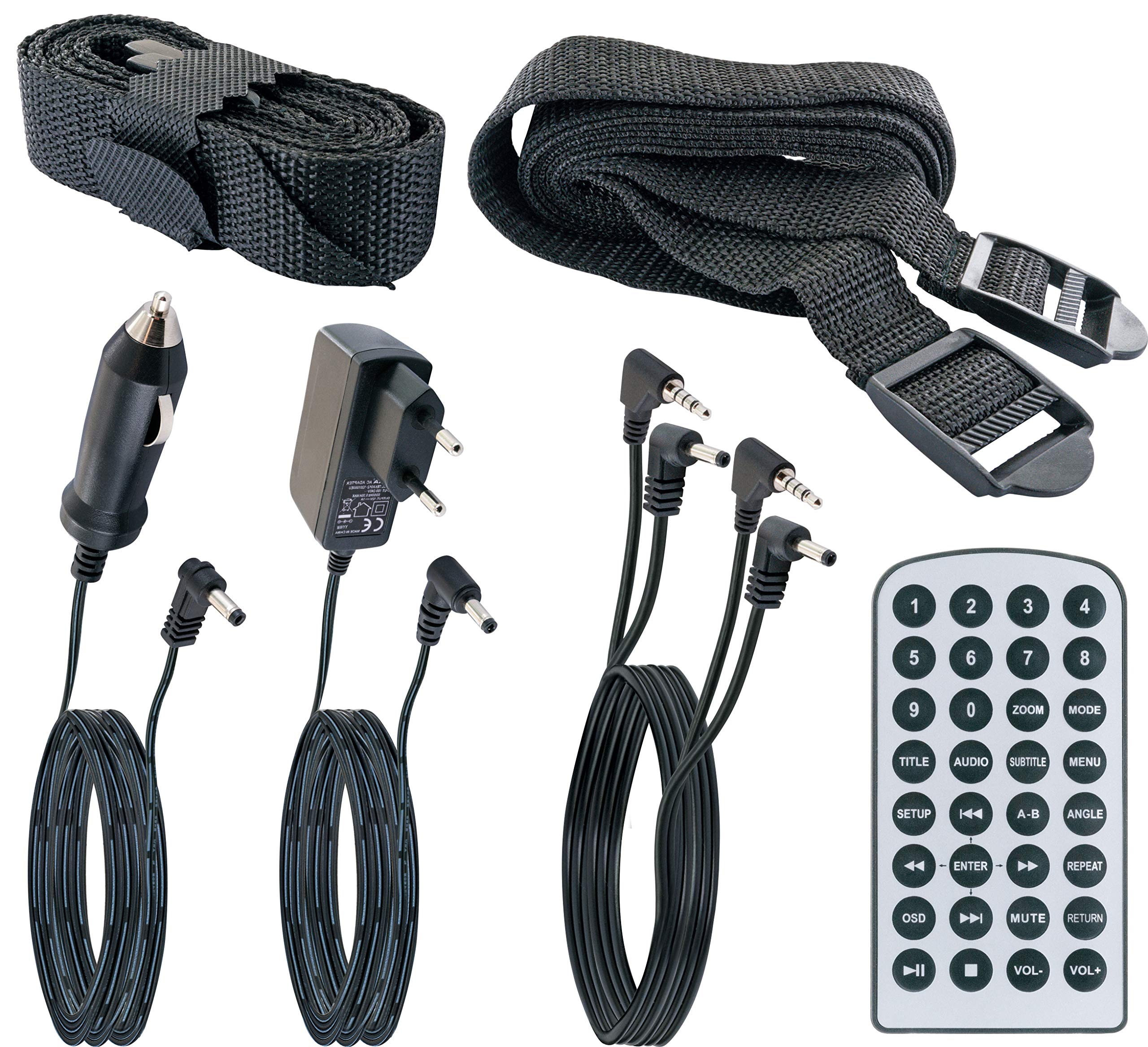 SCHWAIGER Reproductor DVD portátil 2 pantallas con batería mando a distancia ranura SD USB soporte coche