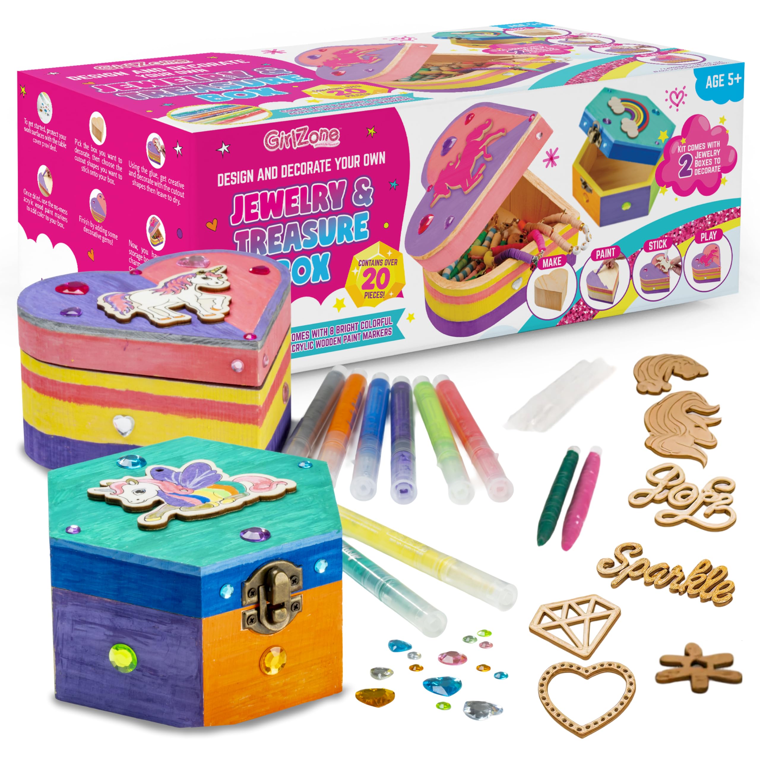 Amazon.com: GirlZone 2 Pack DIY Wooden Jewelry Box Craft Kit