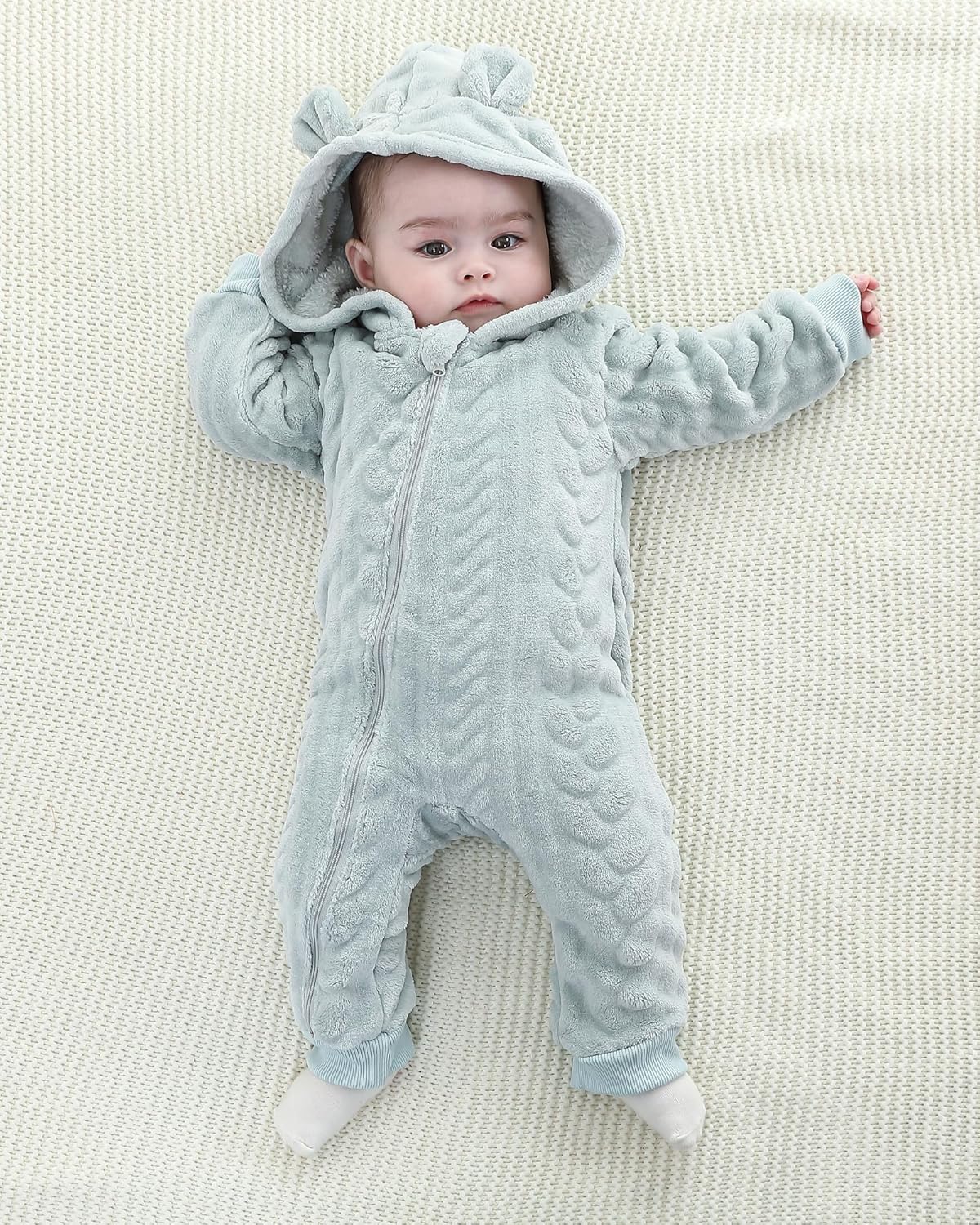 Saeaby Newborn Baby Girl Boy Clothes Fall Winter Infant Long Sleeve Fleece Jumpsuit Romper Hooded Baby Snowsuit Bear Outfit - Image 2