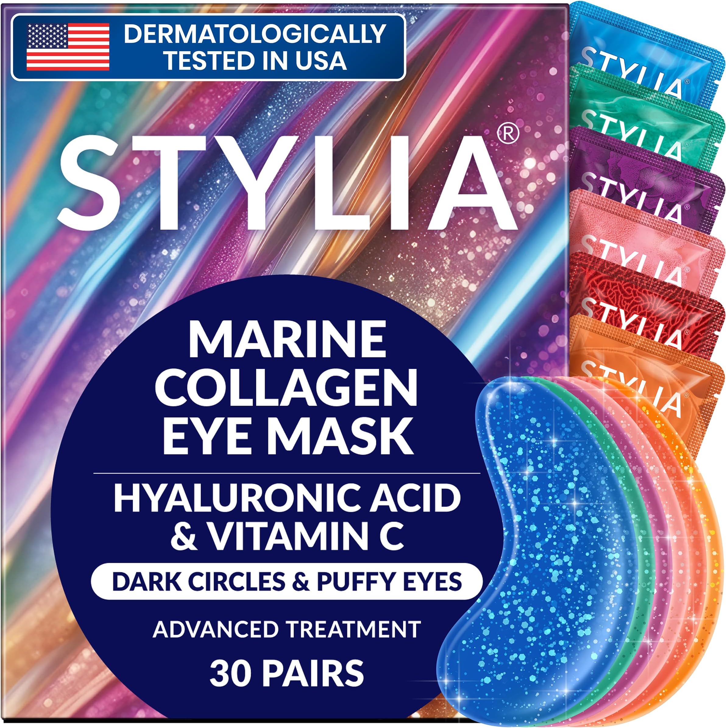 Collagen & Vitamin C Under Eye Patches for Puffy Eyes & Dark Circles - Depuffing, Hydrating & Firming Under Eye Mask with Hyaluronic Acid - Stocking Stuffers for Teen Girls, Vegan (30 Pairs)