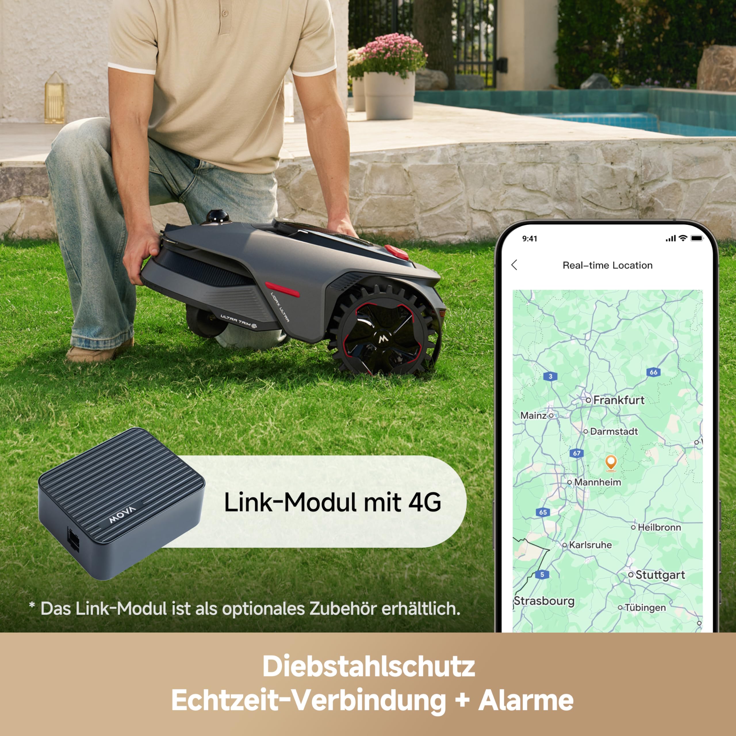 MOVA LiDAX Ultra 800 Mähroboter ohne Begrenzungskabel, Empf. 800 m², ohne RTK & automatische Kartenerstellung per 3D-LiDAR mit 360° & AI Vision, 5 cm Kantenschnitt, effiziente Wegeplanung in U-Form