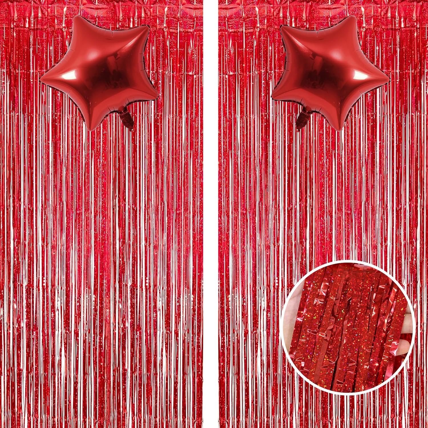 Glitter Red Tinsel Curtain, Glitter Curtain Backdrop Metallic Tinsel