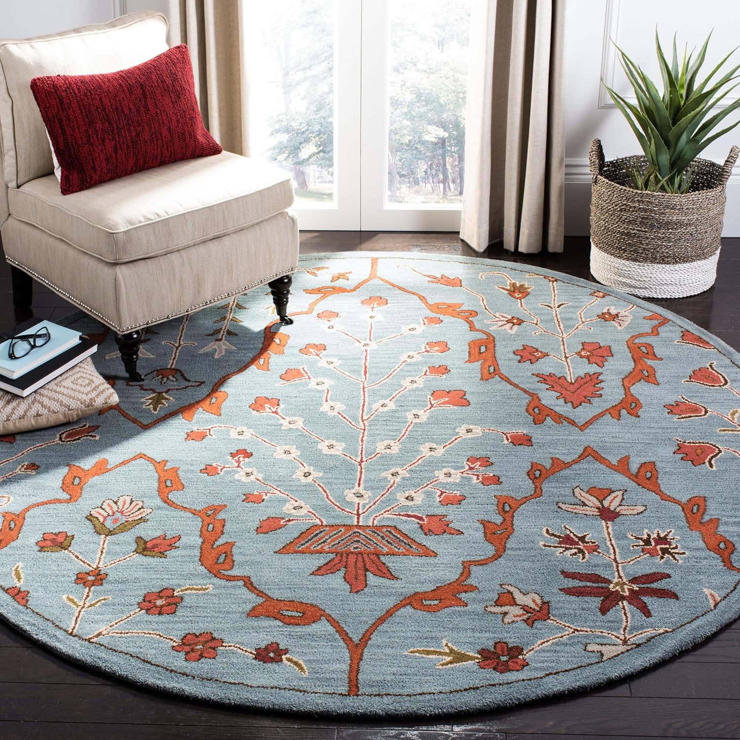 SAFAVIEH Wyndham Collection Accent Rug - 2' x 3', Blue & Rust, Handmade Modern Wool, Ideal for High Traffic Areas in Entryway, Living Room, Bedroom (WYD206A)