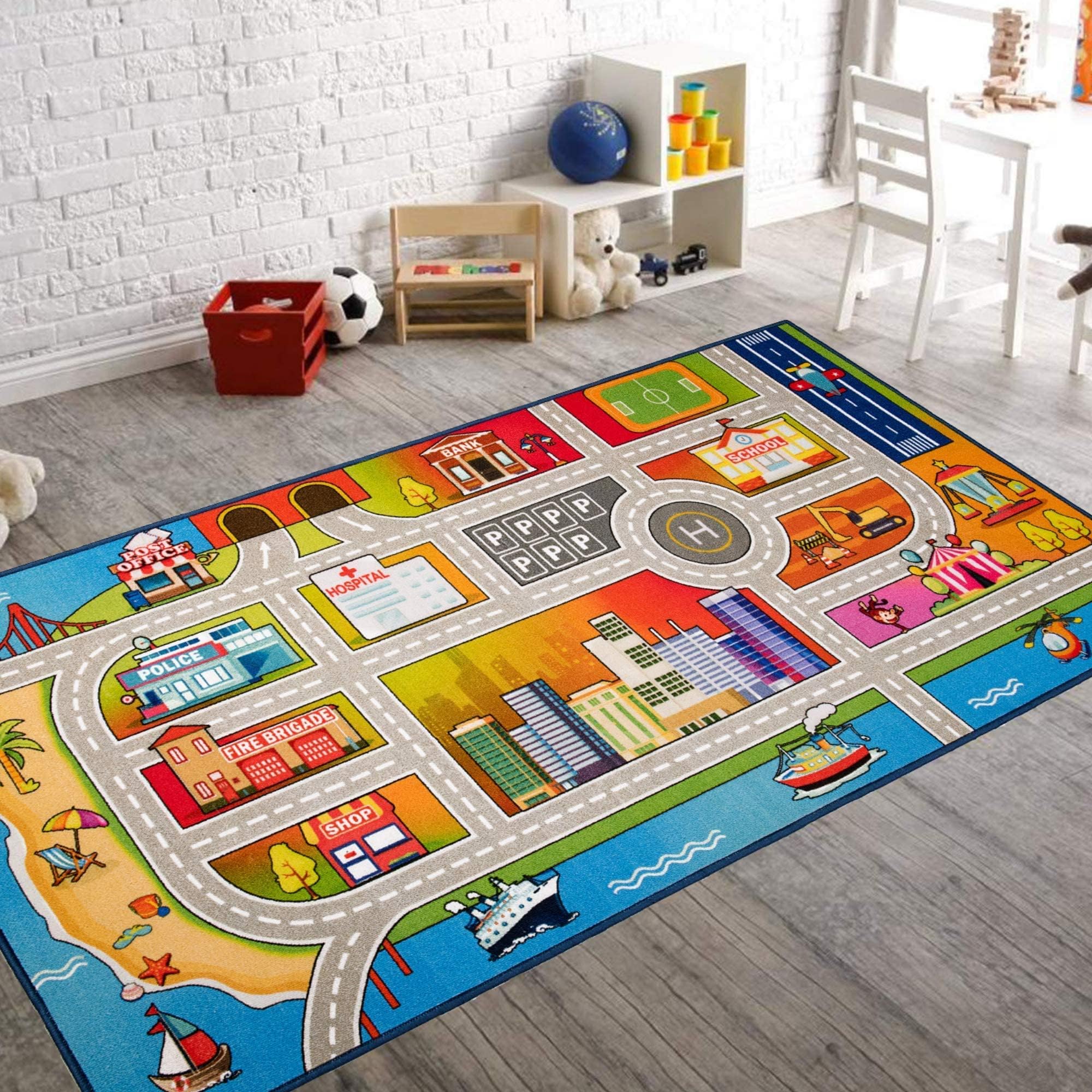The Rug House Children's Fun & Colourful Roads Play Mat 80cm x 120cm