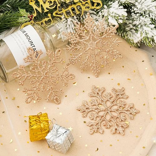 Miniatura 3 de Adornos de plástico de copos de nieve con purpurina de 4.7 pulgadas30 unidades, decoraciones con cuerda de plata para colgar en el árbol de navidad,