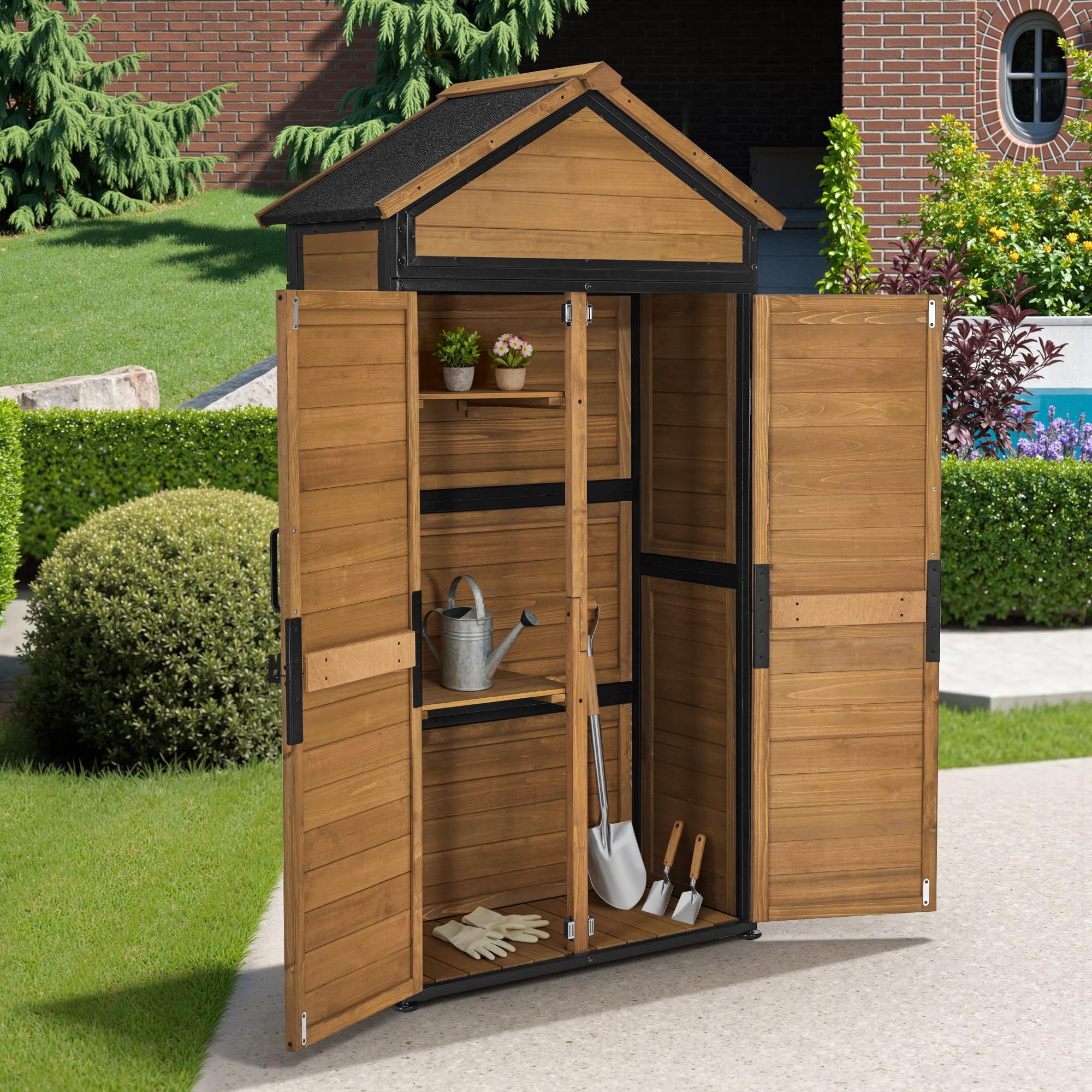 MCombo Armadio da giardino in legno resistente alle intemperie con 2 ripiani mobili 45 x 90 x 165 cm Naturale