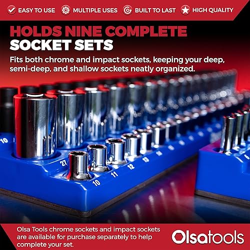 Miniatura 42 de Olsa Tools Organizador magnético de enchufes (unidad de 1/2 pulgada, 3 filas) - Organizador magnético de herramientas y soporte de enchufes