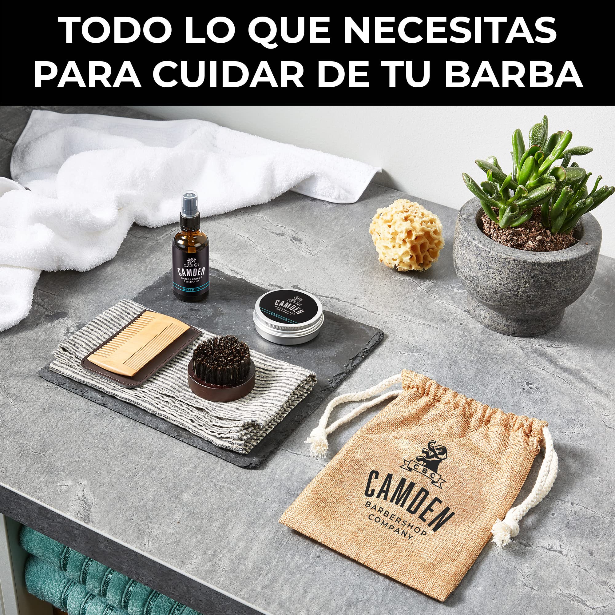 CAMDEN Kit para el cuidado de la barba para hombre ● Set que incluye un aceite, un bálsamo, un cepillo y un peine ● Regalos originales