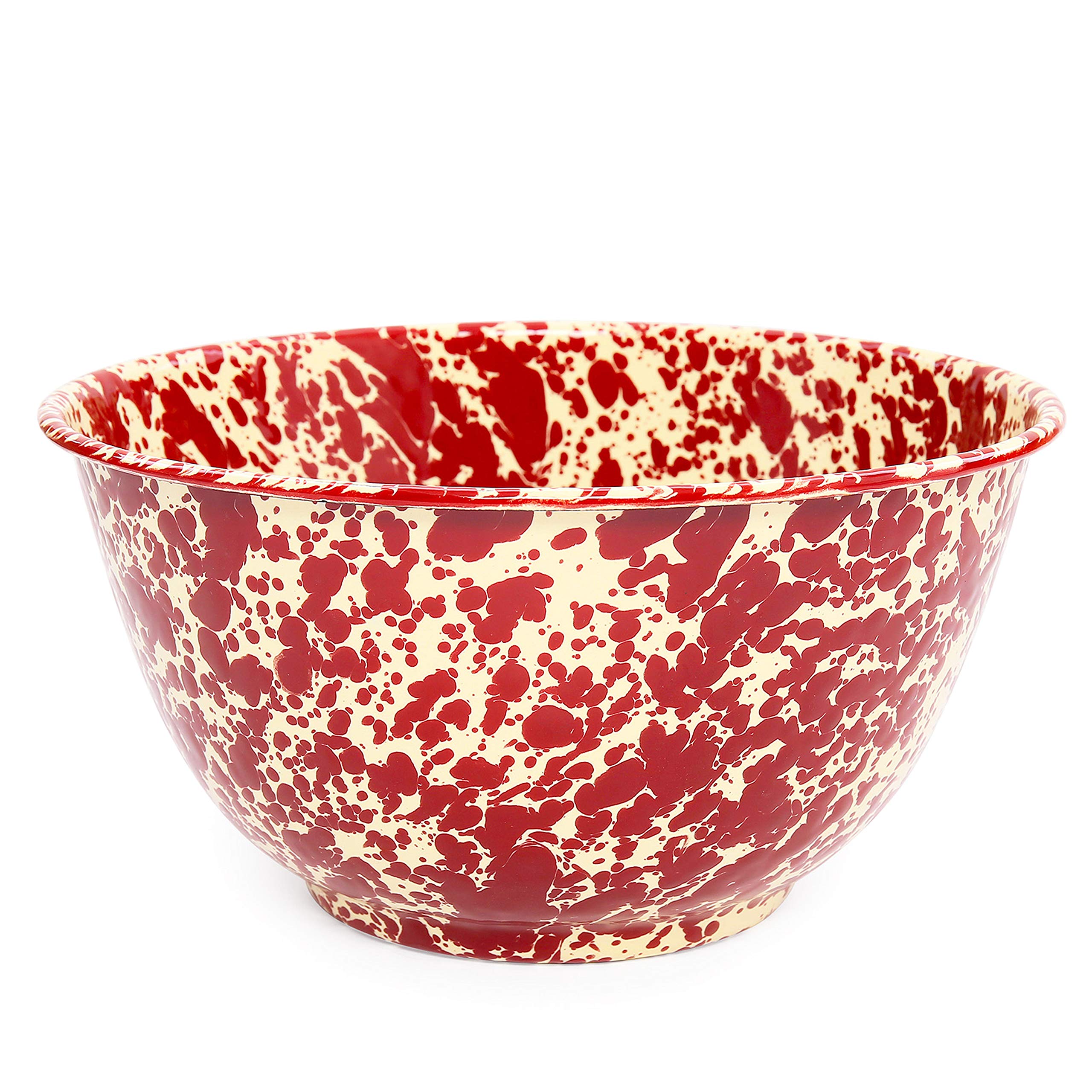 Crow Canyon Home Enamelware Salad Bowl, 5 quart, Burgundy/Cream Splatter