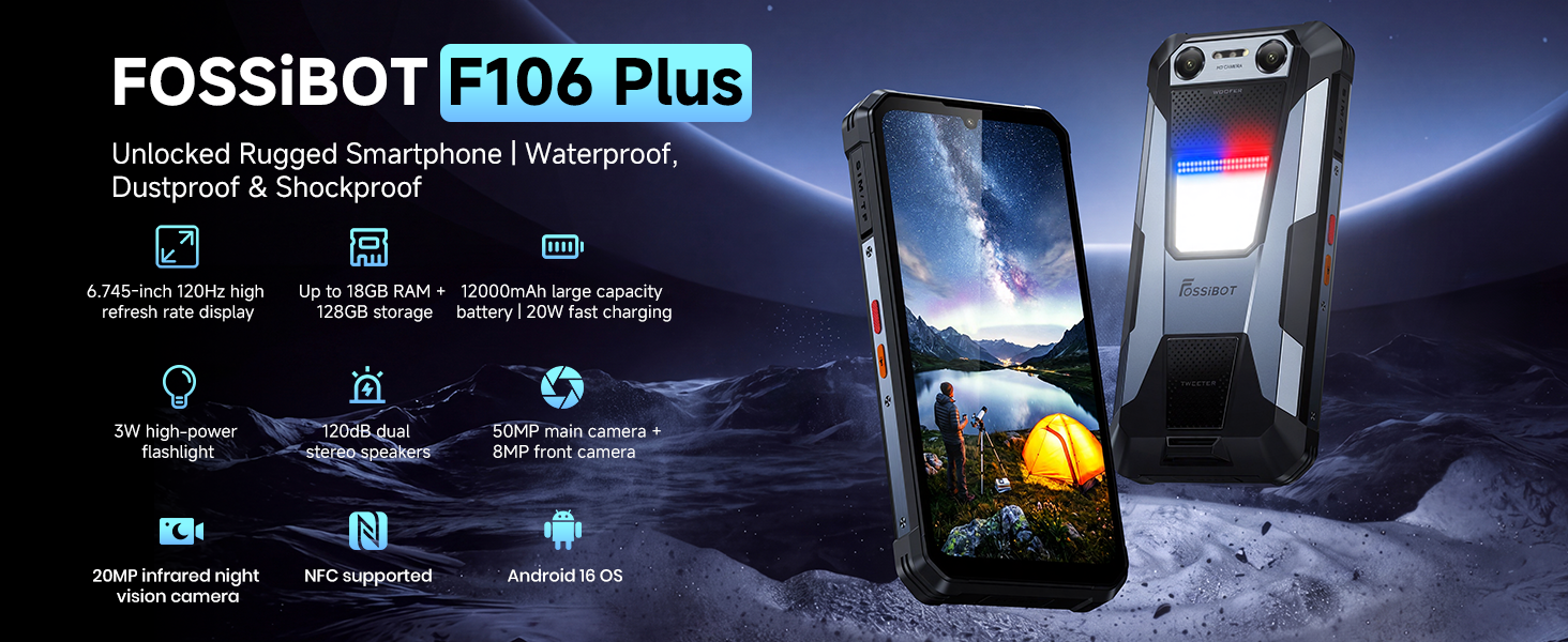 Amazon.com: FOSSIBOT F106 Plus Rugged Phone 12000mAh 120Hz Display