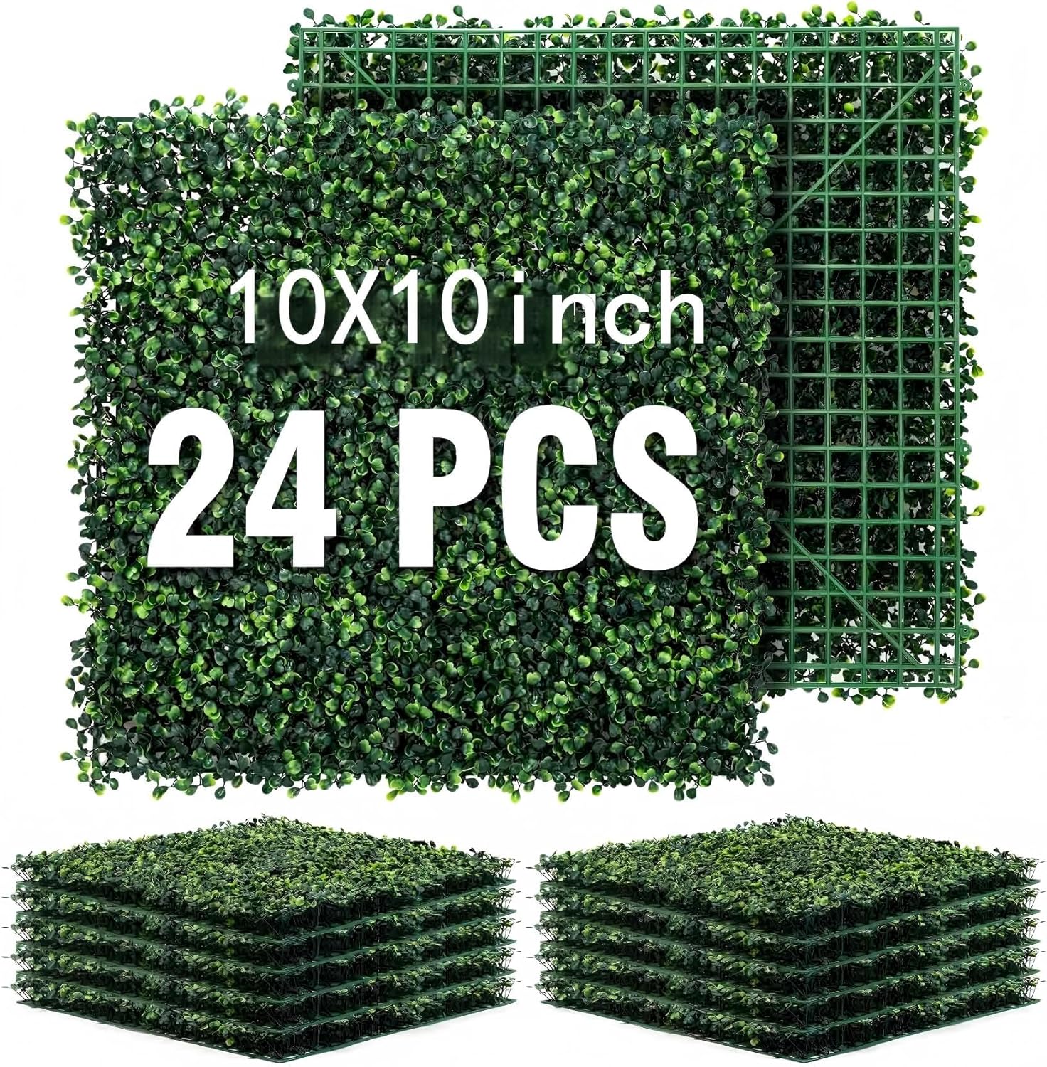 24 Pcs Artificial Greenery Wall Panels, Artificial Boxwood Hedge Panels, Green Grass Backdrop Boxwood Panels, Patio Decor for Wedding, Privacy Hedge Screen for Outdoor Garden & Indoor Wall Decor