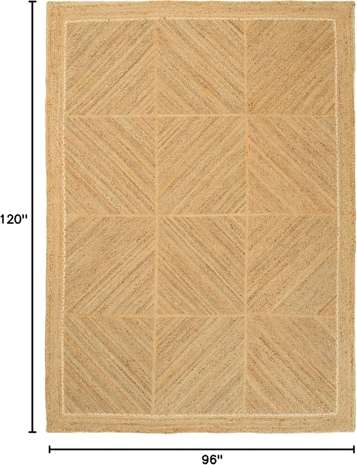 Premium Quality Jute Rug 10x18 Feet Area Rug Natural Fiber Jute Rugs Thick 0.27" Natural Fiber Rugs for Bedroom Living Room Home Design, Geometric Natural Border Carpet