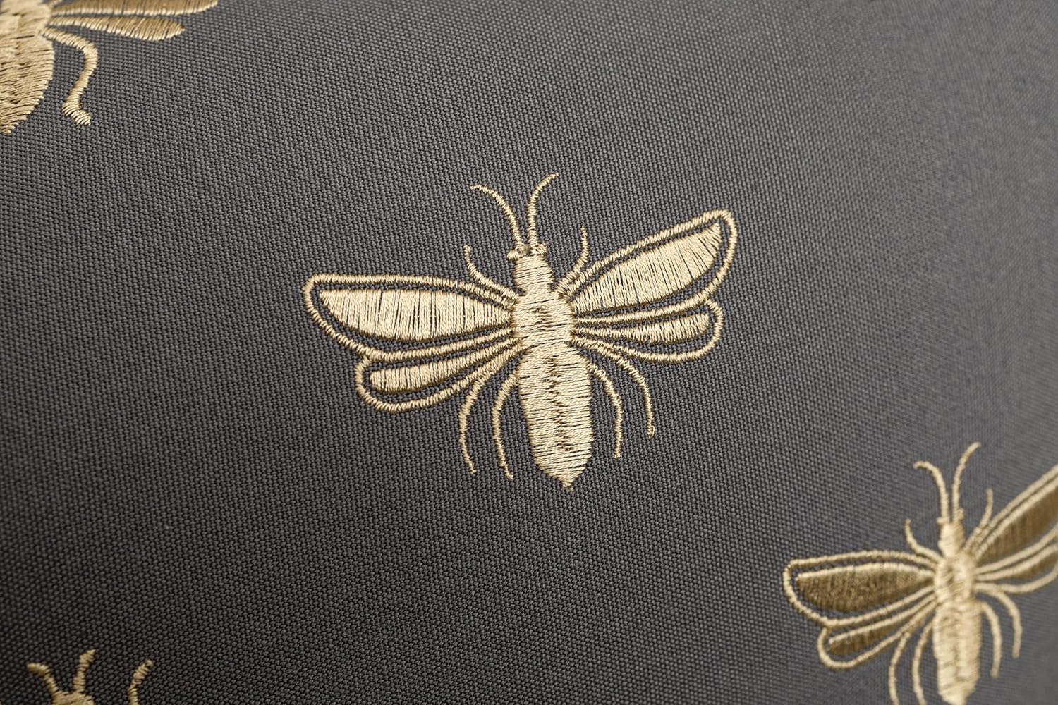 Rudransha Golden Bee Embroidered Lumbar Pillow Cover - 14x24 Dark Grey Cotton - Decorative Accent for Sofa & Bedding