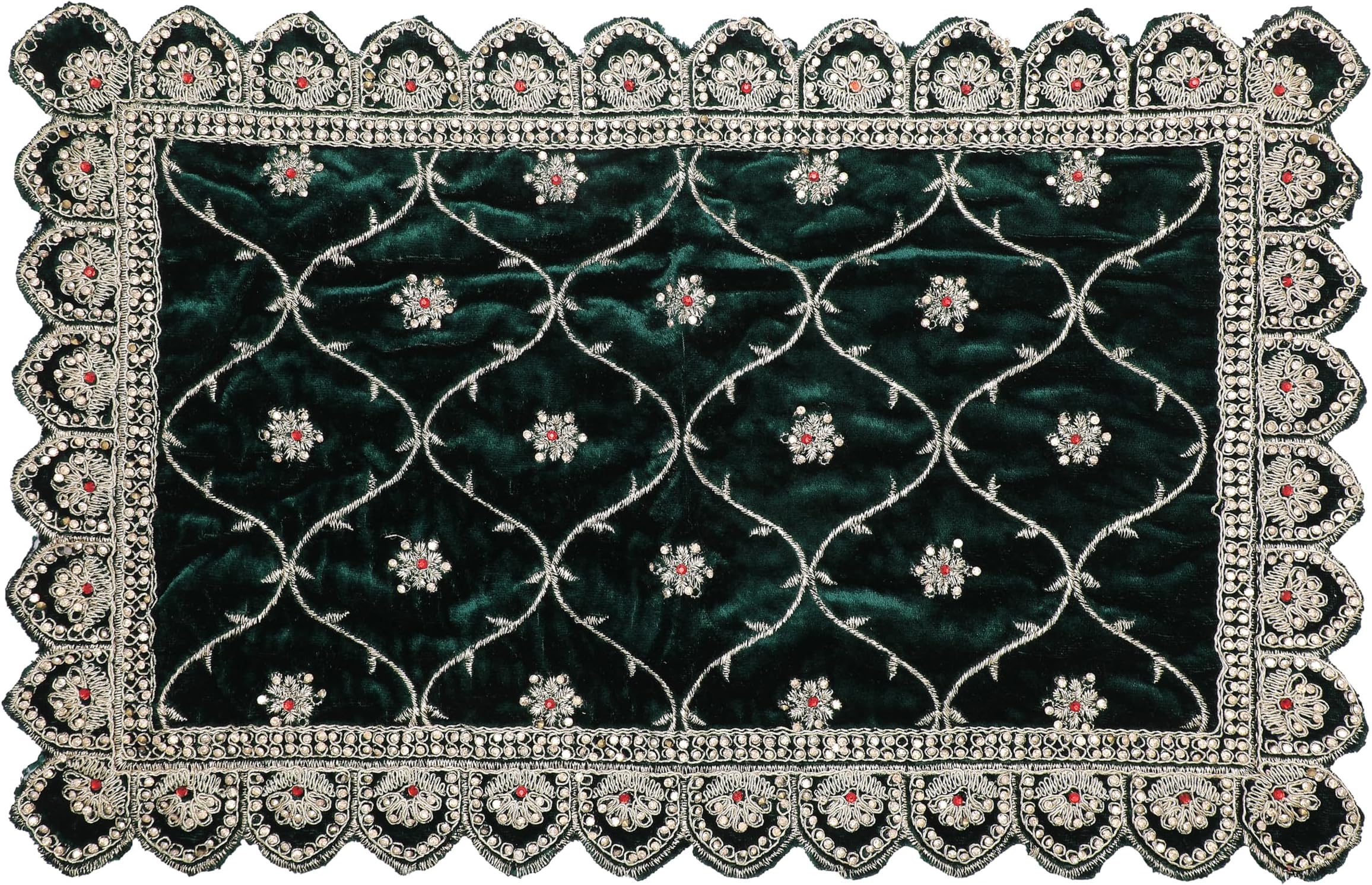 Decorative Mat Aasan Velvet Pooja Cloth Large Decorative Cloth (Size:-18 Inches x 12 Inches) for Multipurpose Indian traditional Festival Ganesha Decorations Pooja Item Home Decor(Green)