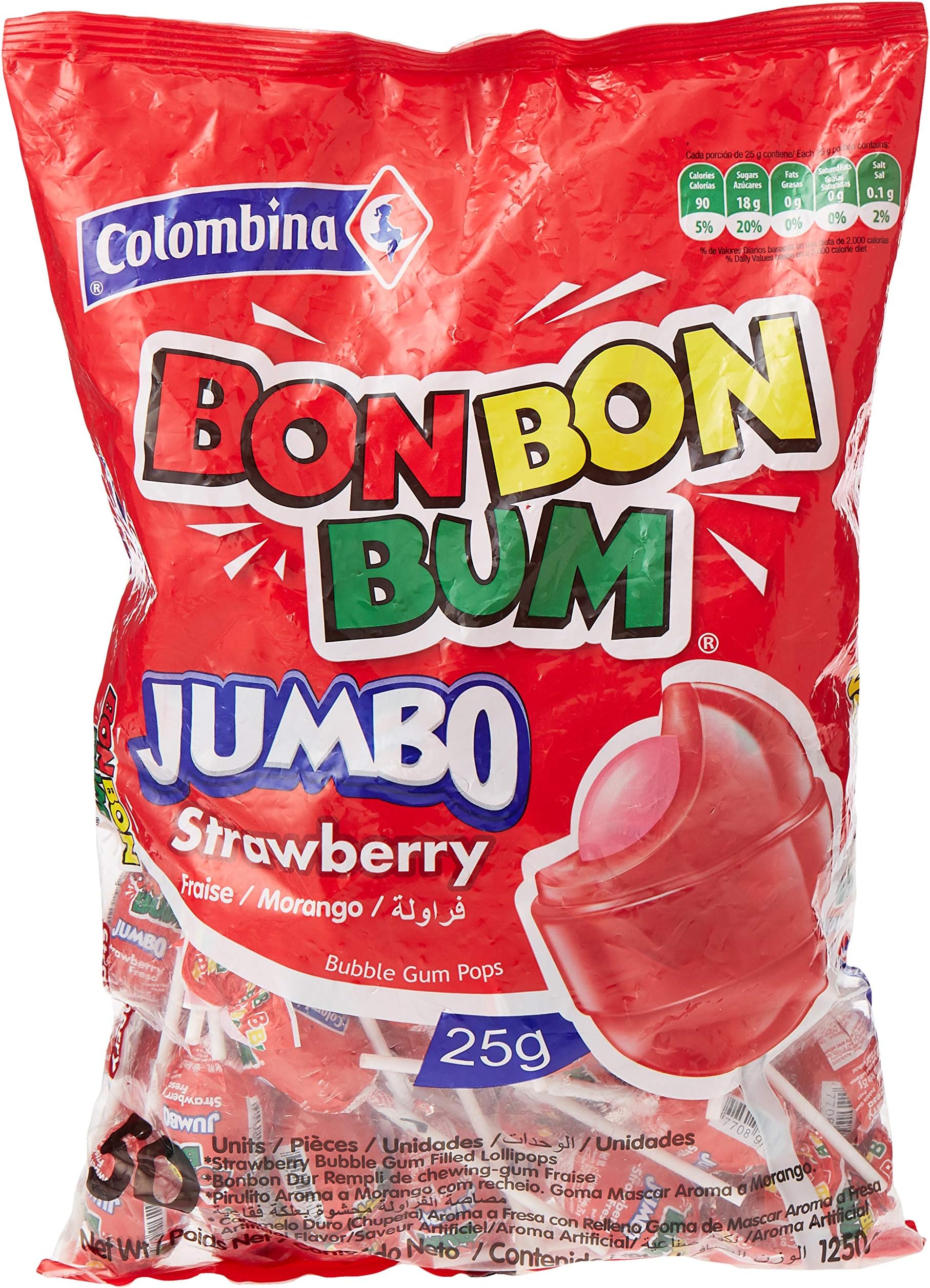 Colombina Bbb Jumbo Strawberry Flavour Bubble Gum Pops, 1.25 kg