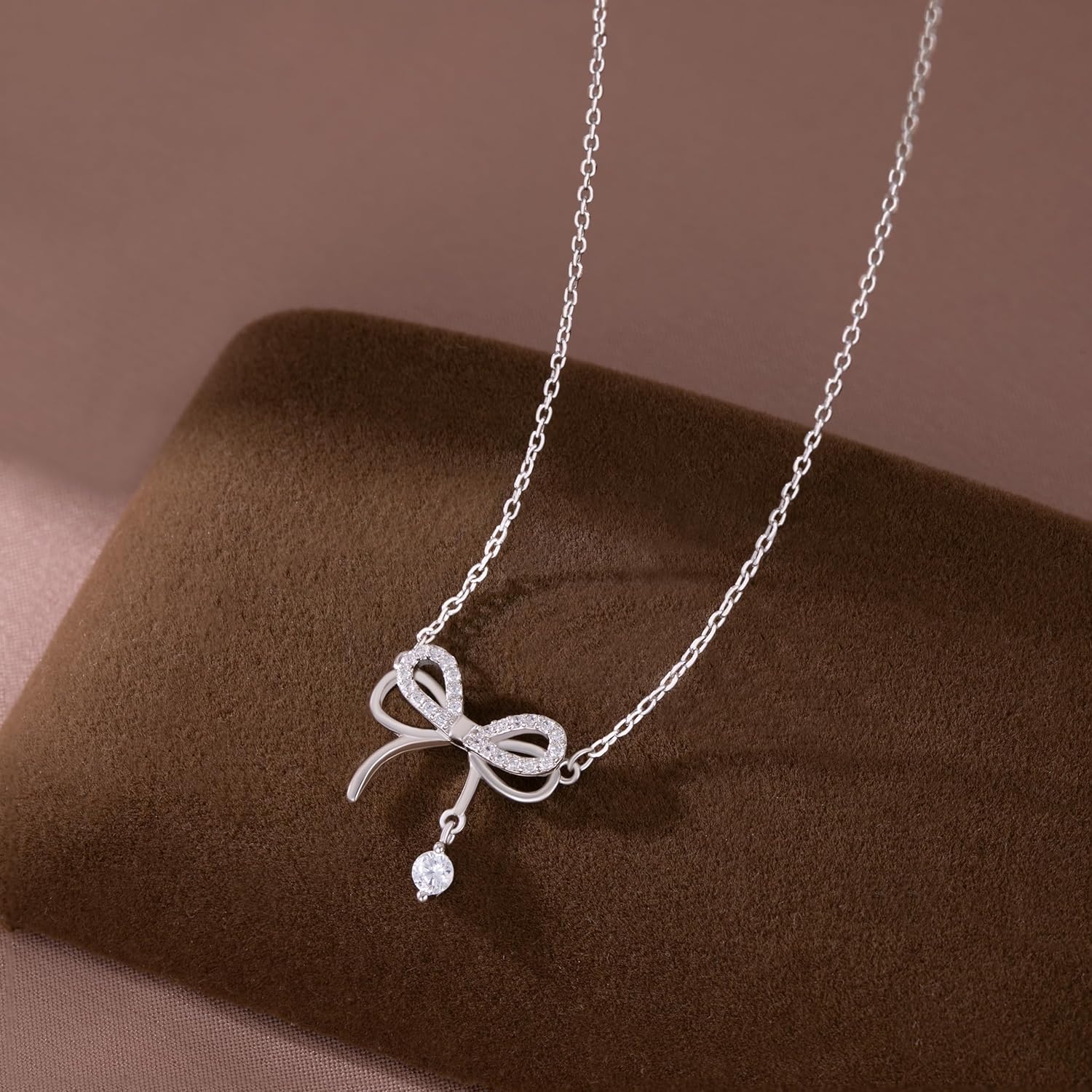SLUYNZ 925 Sterling Silver Bow Choker Necklace for Women Teens CZ Bow Choker Necklace Pendant Bow Ribbon Necklace - Image 3
