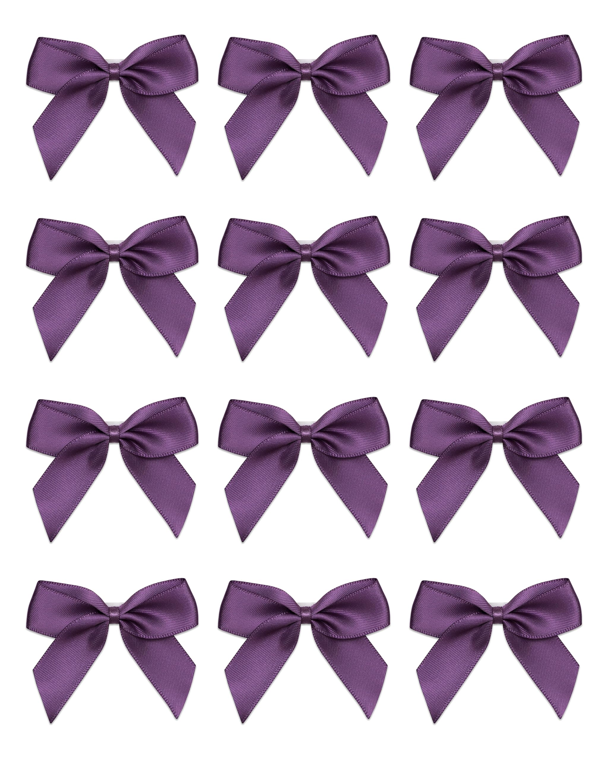 Italian Options Amethyst Small Satin Ribbon Bows, Self Adhesive Bow Decorations For Crafts, Gift Wrap, Hampers, Hair Bows, Wedding Stationery, Floristry, Christmas, Cakes, Crafting, 12 Pack, 5 Cm