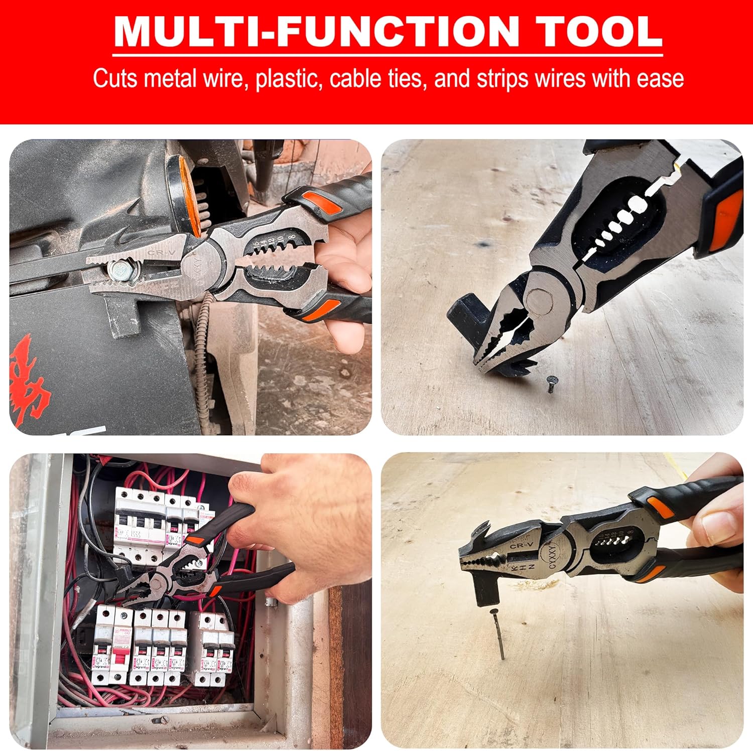 6 in 1 Electrician Pliers with Wire Tester – Heavy Duty Lineman Pliers for Cutting, Stripping, Crimping, Hammering & Gripping - Multifunctional Wire Tool for Professionals & DIY