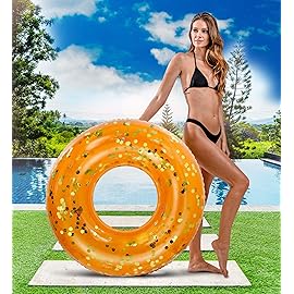 POZA Inflatable Pool Float Tube - Premium Sparkly Confetti Pool Float, Inflatable Tube Ring Pool Float for Kids, Adults, Heavy Duty Pool Ring Party Float for Beach, Lake - 36 Inch, Orange Gold