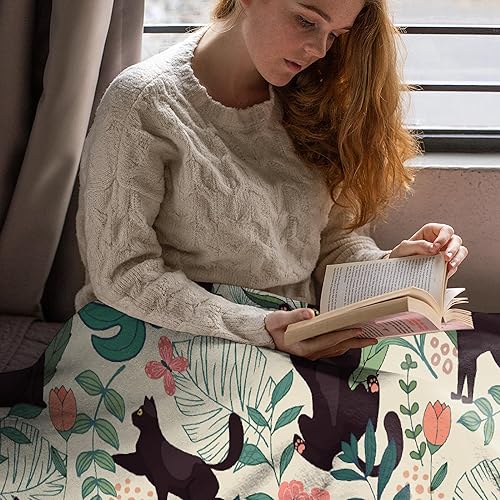Miniatura 5 de BUYYET Manta de regalo de franela de forro polar con diseño floral de gato, manta ligera y suave para cama, sofá, viajes al aire libre, 40 x 50