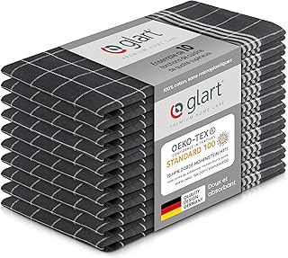 Glart 48GI2 Lot de 10 torchons de cuisine, 50x70 cm, 100% coton Oeko-TEX Standard 100, gris, sans peluche, prélavés, torchons pour cuisine et vaisselle