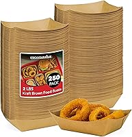 Vista 1 de Paquete de 100 bandejas de comida de papel kraft marrón de 2 libras, bote de comida de papel resistente, bandejas desechables para aperitivos