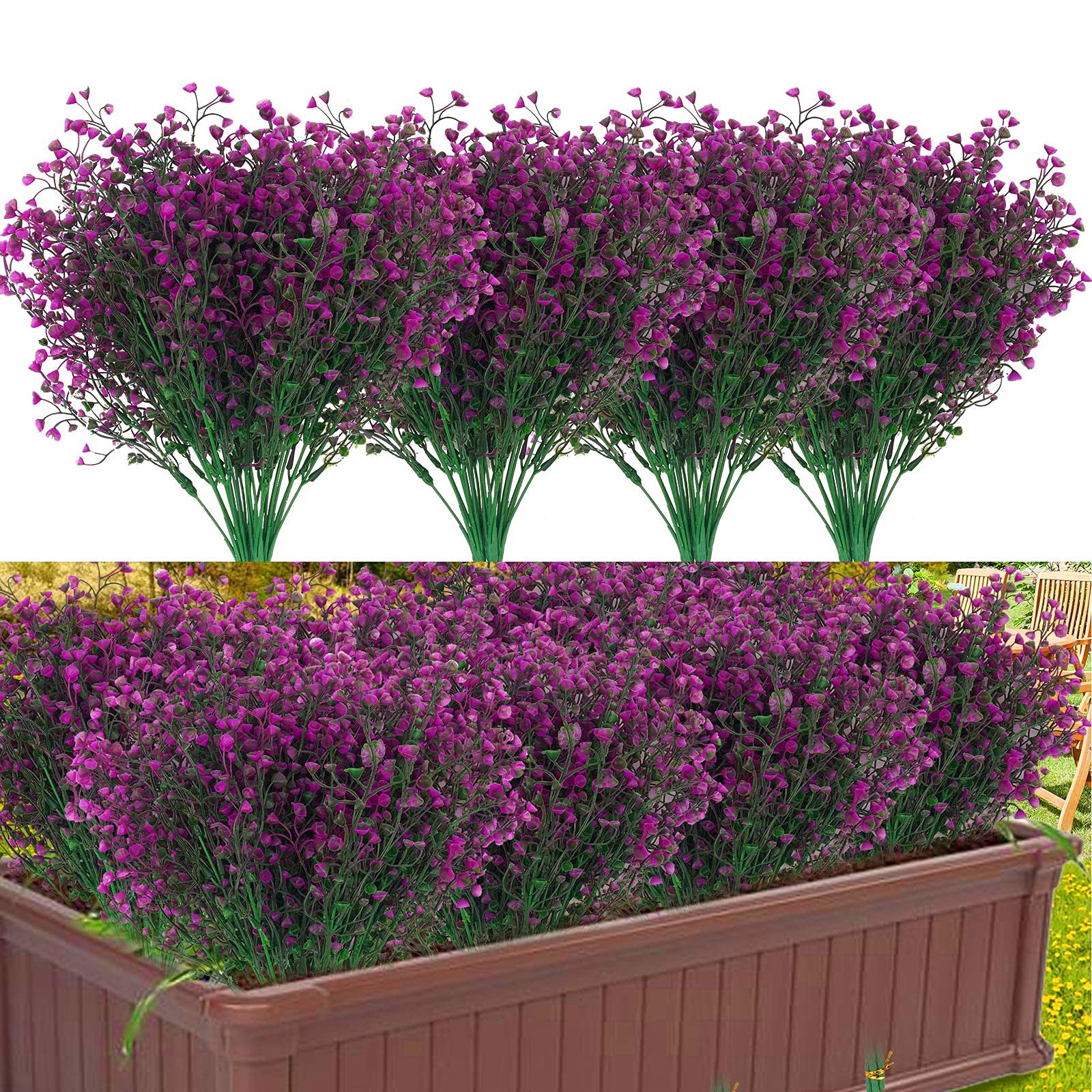 12 Bundles Artificial Outdoor Plants Flowers, Fake Flowers Artificial Plants Outdoor for Decoration, UV Resistant Artificial Outdoor Plants and Flowers for Pot, Vase, Garden, Table Deco