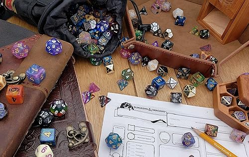 Miniatura 5 de Juego de 7 dados poliédricos DND de D20 para juegos de rol y juegos de mesa de mazmorras y dragones, juegos de dados para clases de mazmorras y