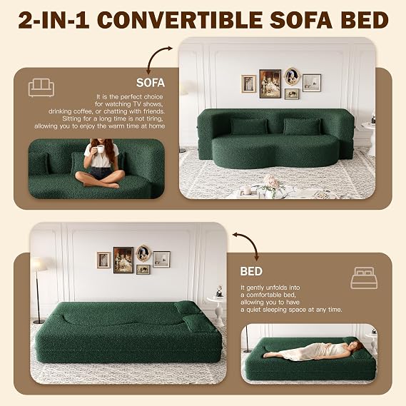 78 2-in-1 Folding Lazy Sofa Bed Convertible Sofa Futon Couch with Pillows