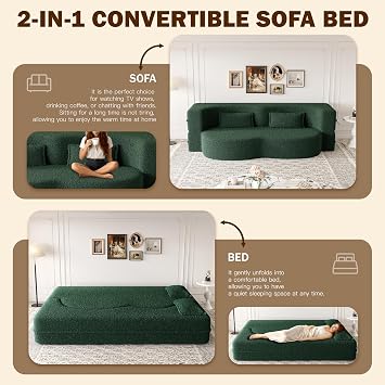 78 2-in-1 Folding Lazy Sofa Bed Convertible Sofa Futon Couch with Pillows