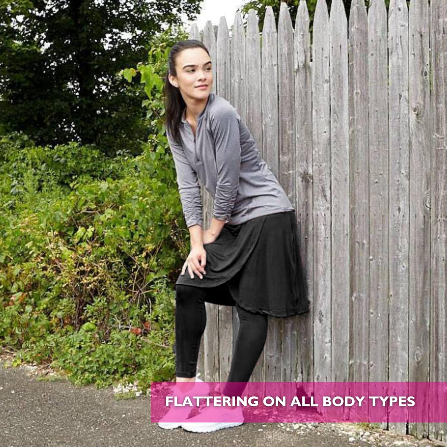 Snoga Athletics 22in Faux Wrap Skirt for Women, Modest Midi Skirt with Attached 3/4 Capri Leggings