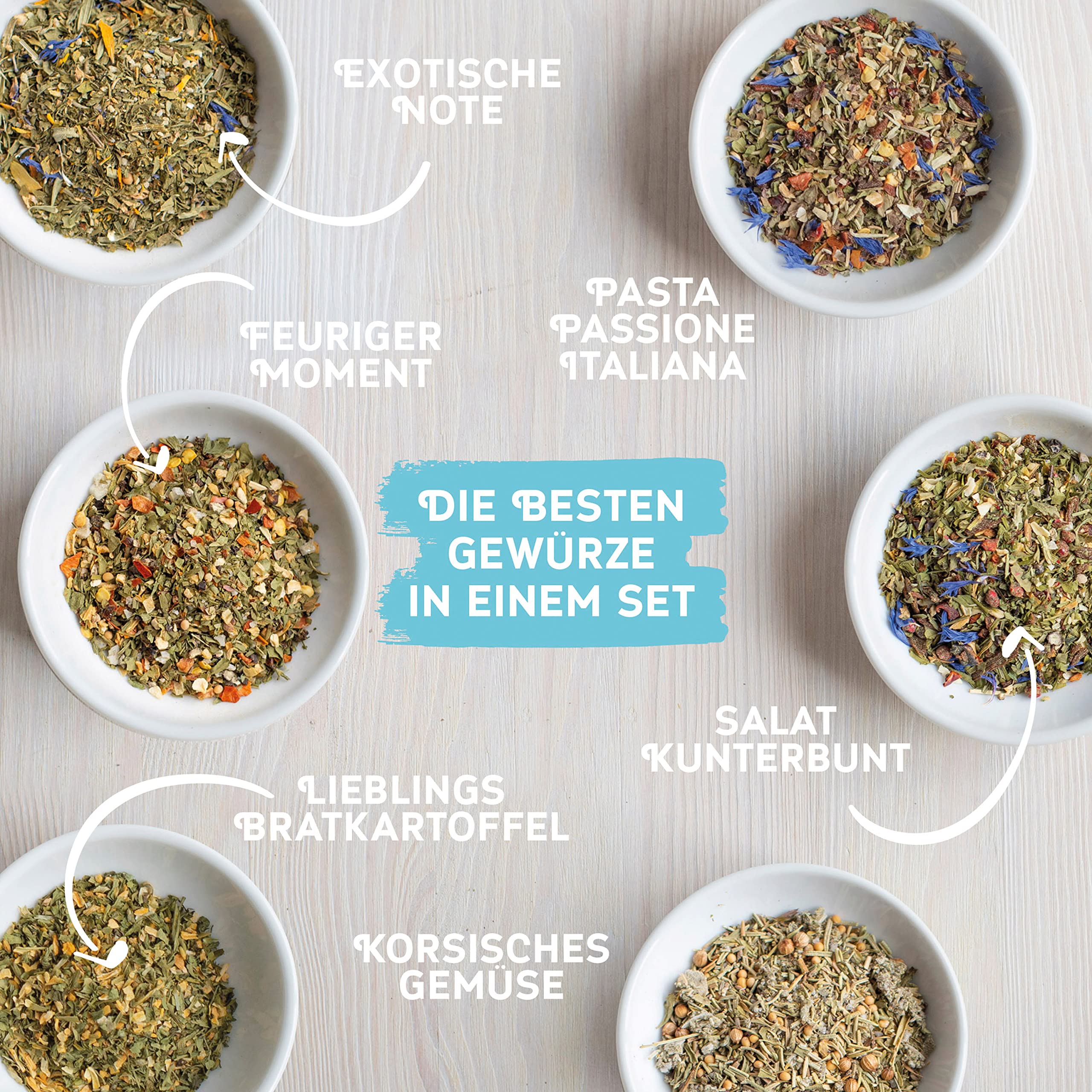 Gewürze Geschenkset - 100% BIO & Handmade – Das Geschenk zum Kochen für Frauen & Männer – Gewürz Set in schöner Geschenk Box – 6 Gewürze aus aller Welt – vegan – glutenfrei – weizenfrei