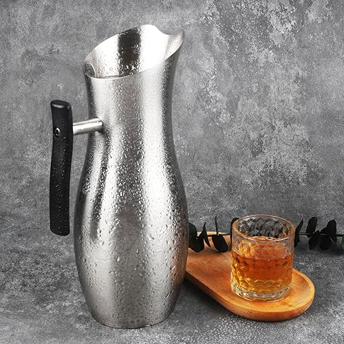 Miniatura 4 de Jarra de agua alcalina de 70 onzas de acero inoxidable con protector de hielo y mango de metal pulido para beber en frío GWENBHMTOOL