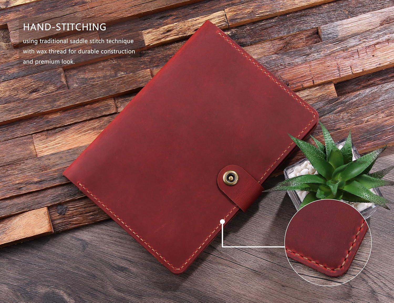 Leather Folio Cover Compatible with Rocketbook Executive Size 6"x8.8", Handmade Rustic Leather Journal Cover for A5 Notebooks - Wine