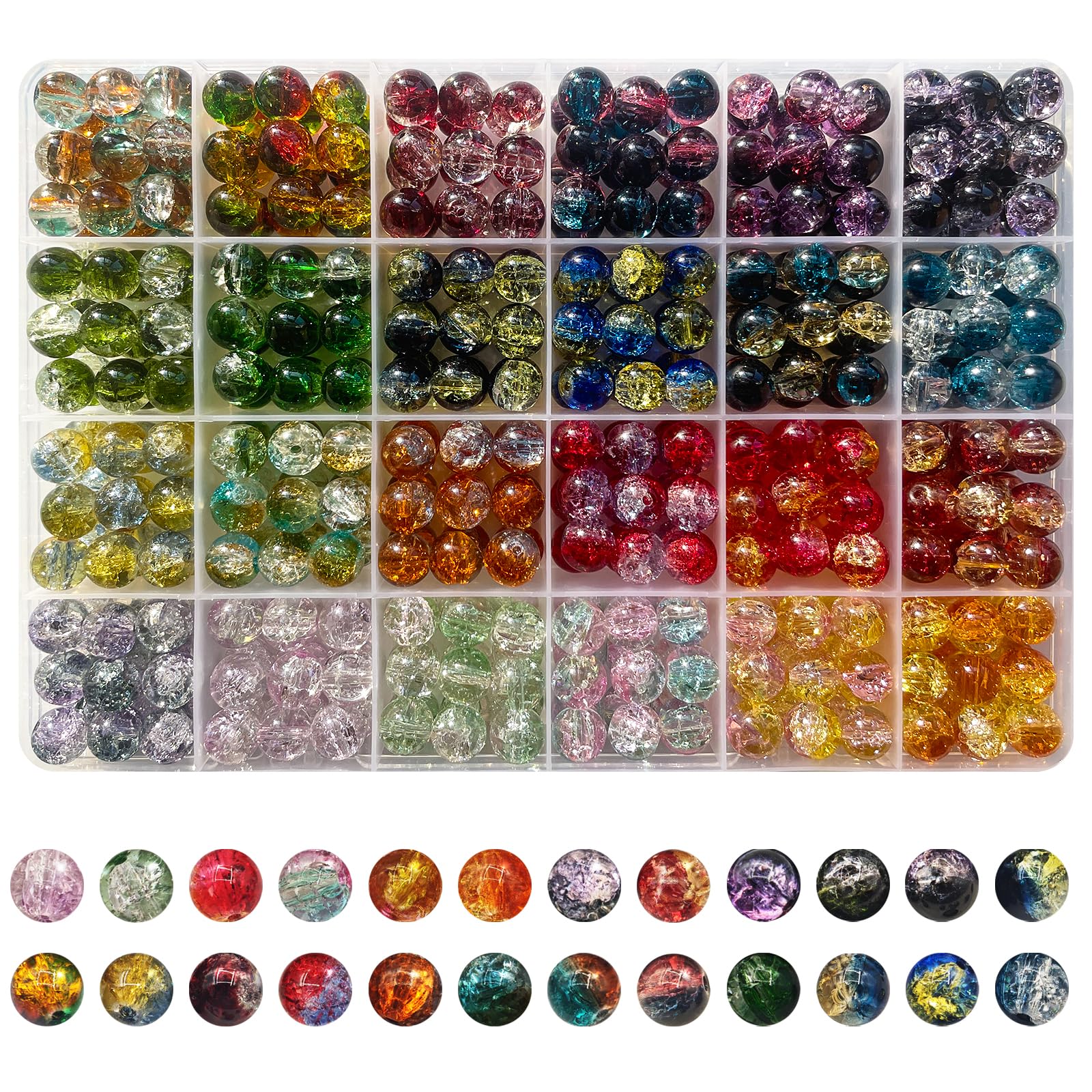 10mm 432 Pcs Glass Beads Set for Bracelet Making, 23 Colors Crystal Gemstone Beads for Jewelry Making DIY Crafts Supplies for Bracelet Necklace Phone Charm Girls Adults