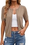 Arach&Cloz 2026 Womens Wool Blended Short Sleeve Cardigan Crew Neck Button Business Casual Sweaters