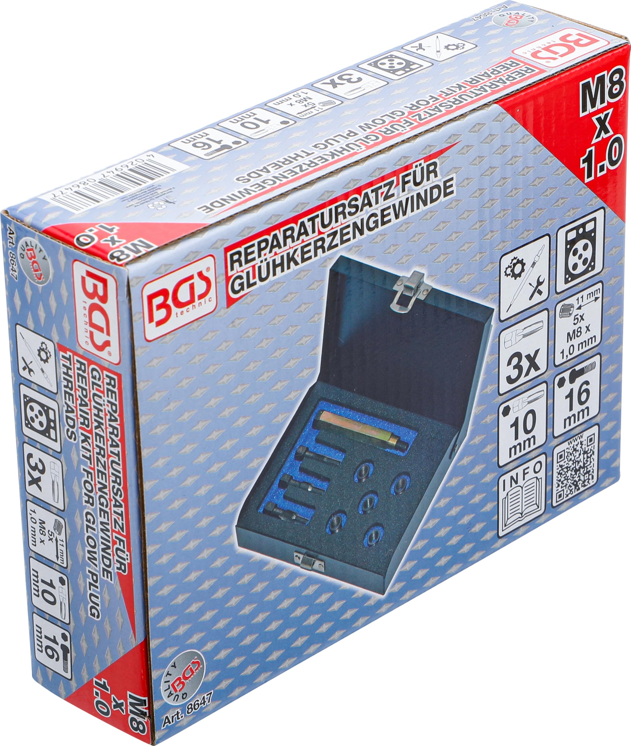BGS 8647 | Kit di riparazione per filetti sedi candelette | M8 x 1,0