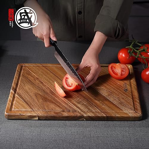 Miniatura 2 de MITSUMOTO SAKARI Tabla de cortar de madera de acacia japonesa, 16 x 11 pulgadas, tabla de cortar para carne, verduras, queso, tabla de cortar con