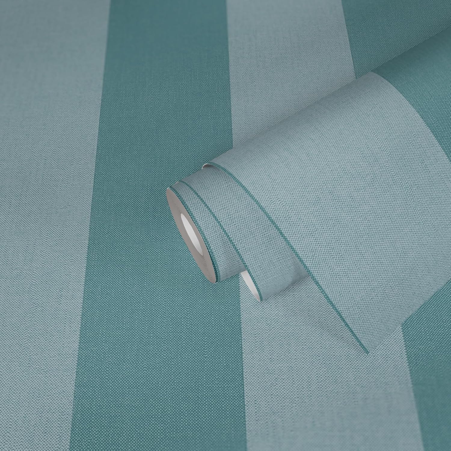 A.S. Création Pure Elegance Non-Woven Wallpaper with Block Stripes 0.53 x 10.05 m - Blue, Turquoise - Striped Wallpaper Made in Germany - 397928