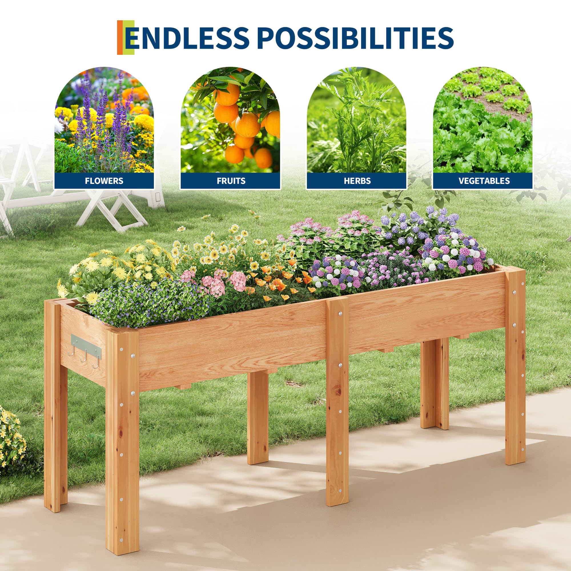 Carré Potager Surélevé en Bois avec Pieds, 183x58x76cm