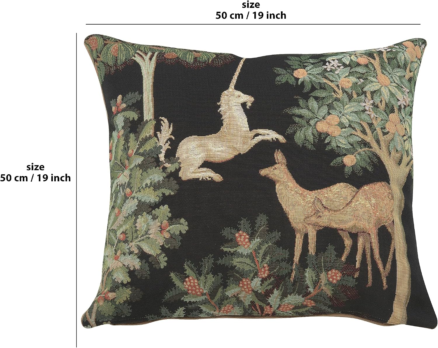 Charlotte Home Furnishings Inc Decorative Boho Throw Pillow Cover 19x19 in, Unicorn and Doe Black French Country Sofa Cushion Case Home Decor Cozy Tapestry Pillow Cover, European Cotton Jacquard Woven