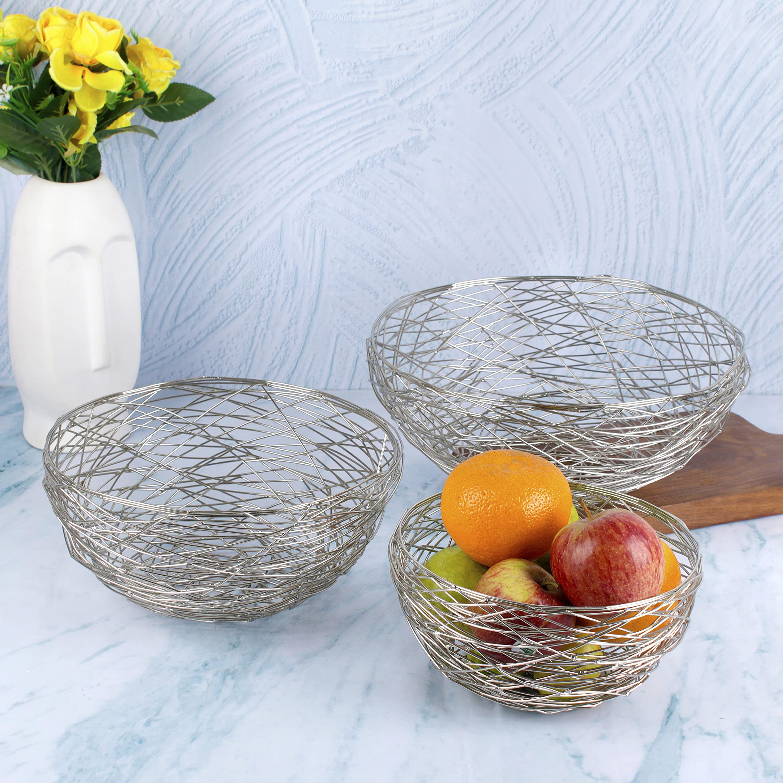 Cesto Portafrutta In Metallo A 3 Emisfere - Set Di Ciotole Per Frutta E Verdura, Design Moderno Per Cucina, 20/25/30 Cm
