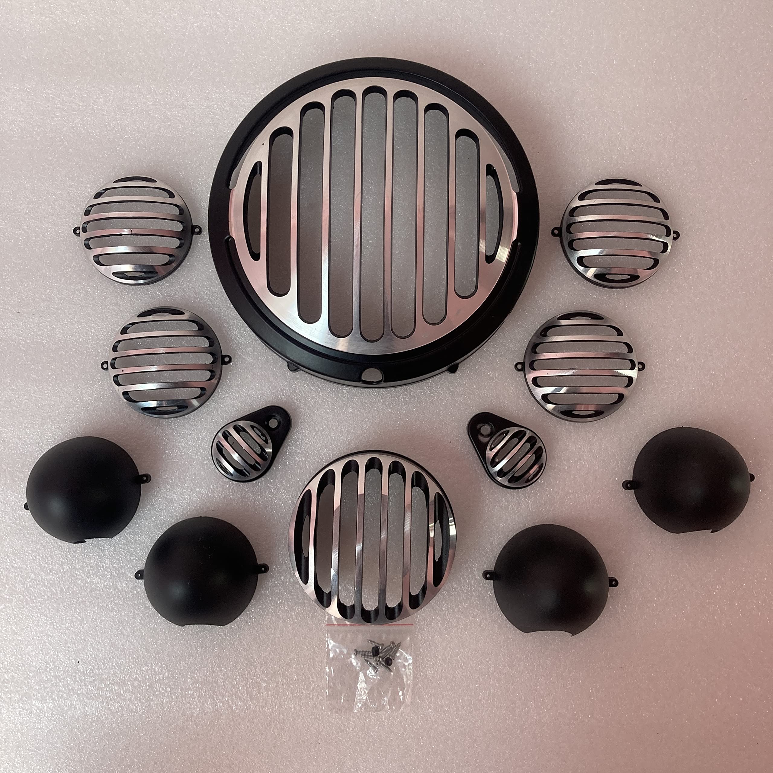 EAZ CNC Diamond Cut Grill Set for RE Classic Reborn Bike, Front Headlight Cover Set with Tail Lamp, Parking Grill, Indicator Cup Compatible Only for Royal Enfield Classic Reborn (Set of 12)